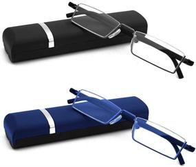 img 2 attached to 👓 2-Pack Half Frame Metal Reading Glasses for Women Men Lightweight Half Rimless Readers with Spring Hinge, Portable Case +2.5