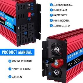 img 3 attached to 🔋 ETREPOW 1500W Pure Sine Wave Power Inverter: LCD Display, Remote Control, 4 AC Sockets, 2.1A USB Port, Dual Fans - Off Grid Inverter 3000W Peak for RV Truck Car