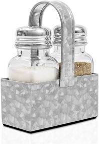 img 4 attached to 🍽️ Rustic Vintage Kitchen Table Decor: Farmhouse Salt and Pepper Shaker Set with Galvanized Metal and Glass, Complete with Premium Padded Caddy – by Walford Home