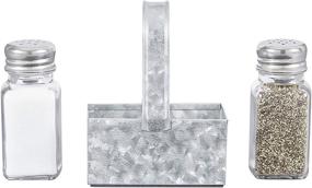 img 3 attached to 🍽️ Rustic Vintage Kitchen Table Decor: Farmhouse Salt and Pepper Shaker Set with Galvanized Metal and Glass, Complete with Premium Padded Caddy – by Walford Home