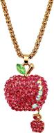 💖 uloveido women's hot pink crystal rhinestone apple pendant sweater chain necklace - perfect christmas gift ideas for girls logo