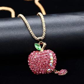 img 1 attached to 💖 Uloveido Women's Hot Pink Crystal Rhinestone Apple Pendant Sweater Chain Necklace - Perfect Christmas Gift Ideas for Girls