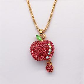 img 2 attached to 💖 Uloveido Women's Hot Pink Crystal Rhinestone Apple Pendant Sweater Chain Necklace - Perfect Christmas Gift Ideas for Girls