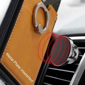 img 2 attached to 📱 Yellow Card Holder with Ring Stand: Stick-on Wallet Sticker for Back of Phone, Adhesive Credit Card Holder and Magnetic Car Mount for iPhones and Cellphones