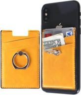 📱 yellow card holder with ring stand: stick-on wallet sticker for back of phone, adhesive credit card holder and magnetic car mount for iphones and cellphones logo