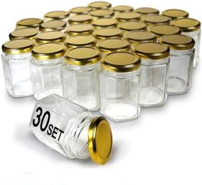 img 4 attached to 🏺 Gold Lid Hexagon Jars (30pcs 6.0 oz) - Glass Hexagonal Jars with 30pcs Gold Plastisol Lined Lids for Jam, Honey, Jelly - Ideal for Wedding Favors, Baby Shower Favors, Baby Food, DIY, Magnetic Spice Jars, Crafts, Canning Jar