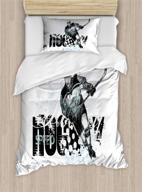 grunge sketch art hockey duvet cover set by ambesonne - twin size blue white bedding with professional player silhouette and text, includes 1 pillow sham logo