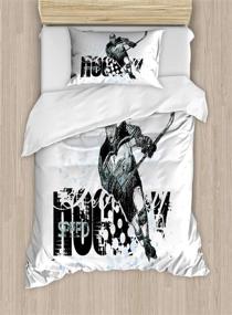 img 2 attached to Grunge Sketch Art Hockey Duvet Cover Set by Ambesonne - Twin Size Blue White Bedding with Professional Player Silhouette and Text, Includes 1 Pillow Sham