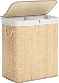 img 4 attached to 🧺 SONGMICS Double Laundry Hamper with Lid: Divided Bamboo Basket with Removable Liner, Two-Section Collapsible Sorter, 100L, Beige ULCB64NY