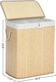 img 1 attached to 🧺 SONGMICS Double Laundry Hamper with Lid: Divided Bamboo Basket with Removable Liner, Two-Section Collapsible Sorter, 100L, Beige ULCB64NY