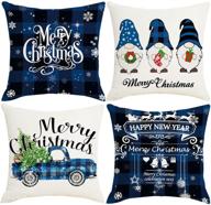 🎄 синие рождественские наволочки blue christmas pillow covers artmag 20x20 - декоративный наружный дизайн фермерского стиля "веселое рождество" в клетку с грузовиком и гномами - набор из 4 наволочек для подушек, чехлы для дивана логотип