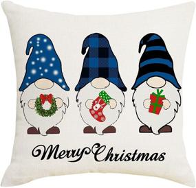 img 2 attached to 🎄 Синие рождественские наволочки Blue Christmas Pillow Covers Artmag 20x20 - декоративный наружный дизайн фермерского стиля "Веселое Рождество" в клетку с грузовиком и гномами - набор из 4 наволочек для подушек, чехлы для дивана