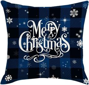 img 3 attached to 🎄 Синие рождественские наволочки Blue Christmas Pillow Covers Artmag 20x20 - декоративный наружный дизайн фермерского стиля "Веселое Рождество" в клетку с грузовиком и гномами - набор из 4 наволочек для подушек, чехлы для дивана