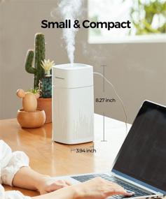 img 3 attached to 🌿 Compact 1L Aromacare Bedroom Humidifier - Mini USB Portable Cool Mist Humidifier for Plants and Personal Desk Use with Warm Night Light, 2 Mist Modes - White