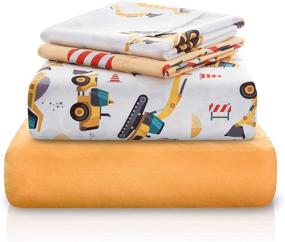img 4 attached to 🚧 Chital Twin Bed Sheets for Boys - 4 Pc Kids Construction & Tractor Bedding Set - Durable Super-Soft Microfiber - Double-Brushed, 1 Flat & 1 Fitted Sheet, 2 Pillow Cases - 15" Deep
