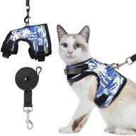 🐱 adjustable escape proof cat harness and leash set - soft breathable mesh vest for outdoor walking, featuring summer coconut tree pattern logo