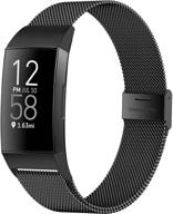 💪 geak fitbit charge 4 bands - stainless steel mesh magnetic replacement band for women and men - small black logo