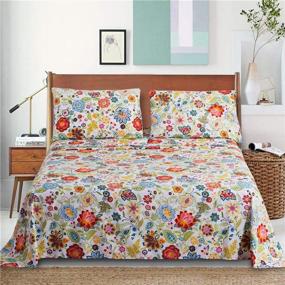 img 3 attached to MEISHANG Floral Sheet Set Queen - Ultra Soft Printed Sheets made of 100% Microfiber - Deep Pocket Fitted Sheet + Flat Sheet + Pillowcases - 4 Piece Queen Size Spring Flower Bedding