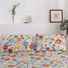 img 2 attached to MEISHANG Floral Sheet Set Queen - Ultra Soft Printed Sheets made of 100% Microfiber - Deep Pocket Fitted Sheet + Flat Sheet + Pillowcases - 4 Piece Queen Size Spring Flower Bedding