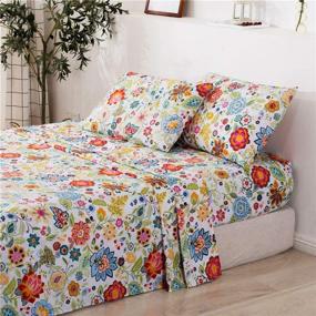 img 1 attached to MEISHANG Floral Sheet Set Queen - Ultra Soft Printed Sheets made of 100% Microfiber - Deep Pocket Fitted Sheet + Flat Sheet + Pillowcases - 4 Piece Queen Size Spring Flower Bedding