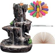 🏔️ spacekeeper waterfall monk backflow incense burner - mountain tower incense holders with 120 backflow incense cones + 30 incense stick set for home office yoga aromatherapy decoration, stone brown logo