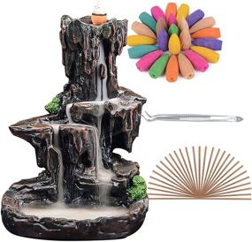 img 4 attached to 🏔️ SPACEKEEPER Waterfall Monk Backflow Incense Burner - Mountain Tower Incense Holders with 120 Backflow Incense Cones + 30 Incense Stick Set for Home Office Yoga Aromatherapy Decoration, Stone Brown