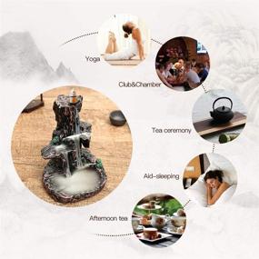 img 3 attached to 🏔️ SPACEKEEPER Waterfall Monk Backflow Incense Burner - Mountain Tower Incense Holders with 120 Backflow Incense Cones + 30 Incense Stick Set for Home Office Yoga Aromatherapy Decoration, Stone Brown