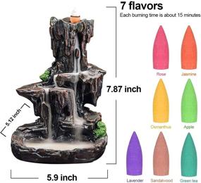 img 1 attached to 🏔️ SPACEKEEPER Waterfall Monk Backflow Incense Burner - Mountain Tower Incense Holders with 120 Backflow Incense Cones + 30 Incense Stick Set for Home Office Yoga Aromatherapy Decoration, Stone Brown