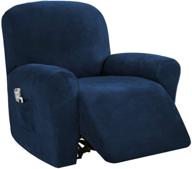 🪑 navy velvet recliner chair cover with side pocket - form fit & anti-slip furniture protector, washable & customizable - 4 piece set logo