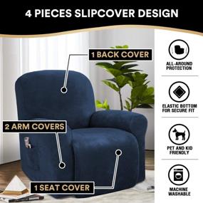 img 3 attached to 🪑 Navy Velvet Recliner Chair Cover with Side Pocket - Form Fit & Anti-Slip Furniture Protector, Washable & Customizable - 4 Piece Set