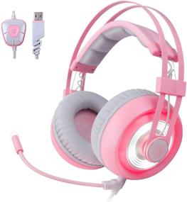 img 4 attached to 🎧 SADES Pink Gaming Headset for PC Mac - USB 7.1 Surround Sound with Mic, LED Light & Noise Cancelling Over Ear Headphones