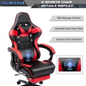 img 1 attached to 🎮 Soontrans Red Gaming Chair with Footrest for 400lbs Big and Tall - Ergonomic High-Back Heavy Duty Racing Office Computer Gamer Chair with Massage Lumbar Pillow and Headrest
