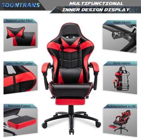 img 2 attached to 🎮 Soontrans Red Gaming Chair with Footrest for 400lbs Big and Tall - Ergonomic High-Back Heavy Duty Racing Office Computer Gamer Chair with Massage Lumbar Pillow and Headrest