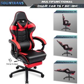 img 3 attached to 🎮 Soontrans Red Gaming Chair with Footrest for 400lbs Big and Tall - Ergonomic High-Back Heavy Duty Racing Office Computer Gamer Chair with Massage Lumbar Pillow and Headrest