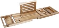 🛁 luxurious acacia wooden bath tub tray: perfect bathroom and bed tray for one or two, extendable caddy with reading rack and tablet holder, includes free non-slip mat! logo