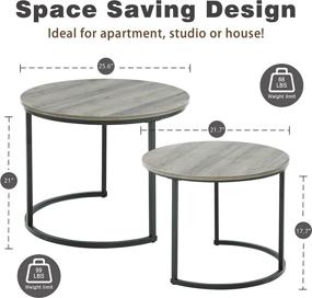 img 3 attached to 🪑 OGMILL Round Coffee Table Set: Modern Nesting Tables for Living Room, Office, and Balcony - Rustic Design with Wood Tabletop and Sturdy Metal Frame, Easy Assembly - Gray (Set of 2)