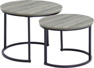 🪑 ogmill round coffee table set: modern nesting tables for living room, office, and balcony - rustic design with wood tabletop and sturdy metal frame, easy assembly - gray (set of 2) logo