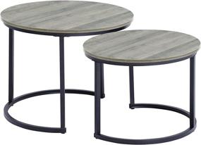 img 4 attached to 🪑 OGMILL Round Coffee Table Set: Modern Nesting Tables for Living Room, Office, and Balcony - Rustic Design with Wood Tabletop and Sturdy Metal Frame, Easy Assembly - Gray (Set of 2)