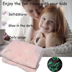 img 3 attached to 🦄 Glow in The Dark Unicorn Throw Blanket for Kids: Pink Plush Blanket Baby Girl Blanket 40”x55” - Soft Cozy Sofa Flannel Throws for All Seasons, Perfect Fuzzy Fleece Throw for Bed, Couch, Travel - Ideal for Girls and Toddlers