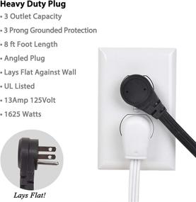 img 1 attached to 🔌 Electes 8 Feet Heavy Duty Extension Cord: 3 Outlet, Angled Plug, UL Listed - Black, 16/3 SPT3