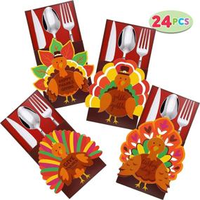 img 4 attached to 🍂 Autumn Harvest Thanksgiving Cutlery Holder Set and Thank You Cards: Perfect Table Decoration for Turkey Utensils and Fall Party Favors!