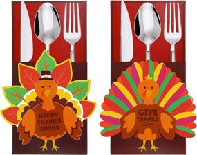 img 1 attached to 🍂 Autumn Harvest Thanksgiving Cutlery Holder Set and Thank You Cards: Perfect Table Decoration for Turkey Utensils and Fall Party Favors!