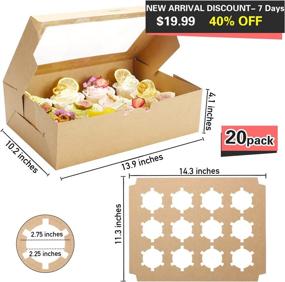 img 3 attached to 🎂 Premium 20-Pack Aoeoe Cupcake Boxes with Clear Window - Securely Holds 12 Standard Cupcakes - Bulk Brown Kraft Cupcake Containers for Muffins, Cookies, and Pastries - Food Grade Cupcake Holders