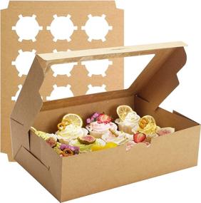 img 4 attached to 🎂 Premium 20-Pack Aoeoe Cupcake Boxes with Clear Window - Securely Holds 12 Standard Cupcakes - Bulk Brown Kraft Cupcake Containers for Muffins, Cookies, and Pastries - Food Grade Cupcake Holders