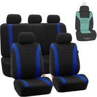 🚗 fh group cosmopolitan flat cloth full set car seat covers - airbag compatible & split bench - blue logo