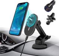 📲 magnetic wireless car charger: fast 15w charging mount for iphone 13/12 series, with qc 3.0 adapter - windshield, dashboard, air vent holder logo