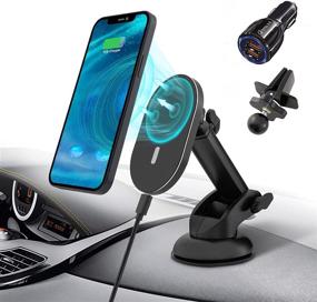 img 4 attached to 📲 Magnetic Wireless Car Charger: Fast 15W Charging Mount for iPhone 13/12 Series, with QC 3.0 Adapter - Windshield, Dashboard, Air Vent Holder