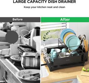 img 3 attached to 🍽️ BASSTOP 2 Tiers Dish Drying Rack, Compact 16" x 12.4" x 11" Dish Drainer with Adjustable Swivel Spout, Removable Cutlery & Anti-Slip Cup Holder: Drainboard Set