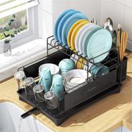 🍽️ basstop 2 tiers dish drying rack, compact 16" x 12.4" x 11" dish drainer with adjustable swivel spout, removable cutlery & anti-slip cup holder: drainboard set logo