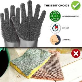 img 2 attached to Magic SakSak Reusable Silicone Dishwashing Gloves - Pair of Rubber Scrubbing Gloves for Dishes - Wash Cleaning Gloves with Sponge Scrubbers - Ideal for Kitchen, Bathroom, Car and More - 14.5 Inch (Gray)